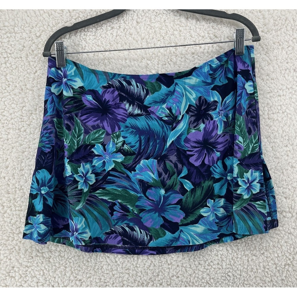 VTG Upstream Skirt Swim Cover Up Women's Large‎ Blue Purple Floral Short Y2K 90s